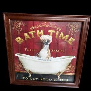Bath Time Boxer Dog  Wall Art – Red & White